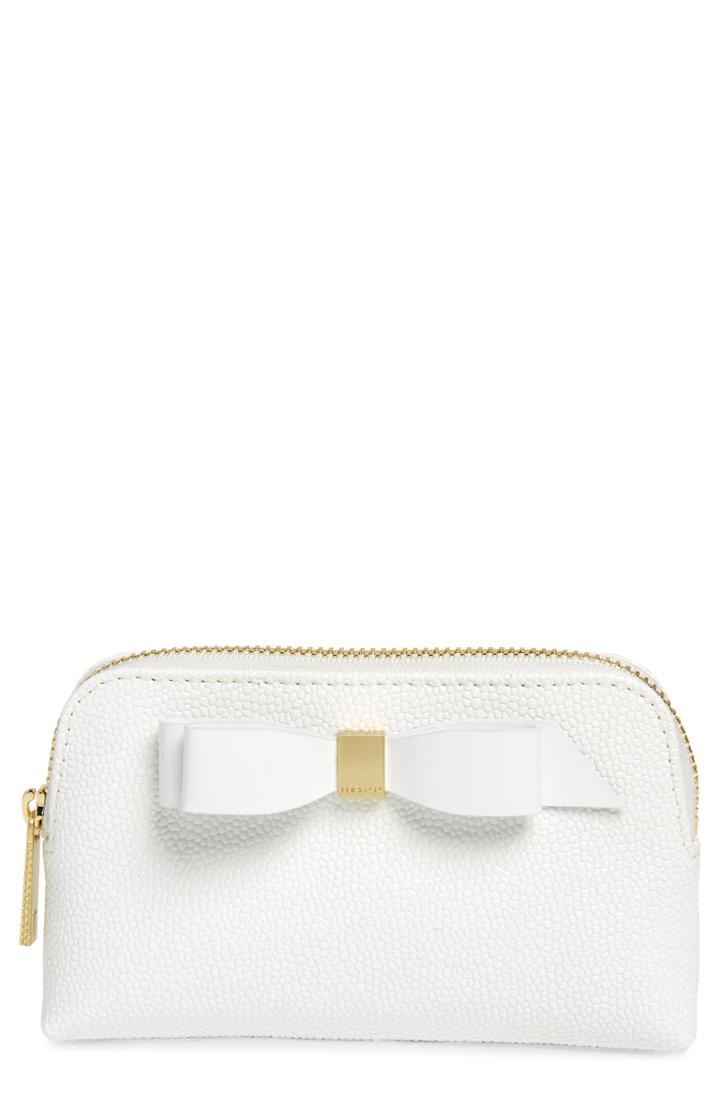 Ted Baker London Emmahh Bow Small Leather Cosmetics Case, Size - White