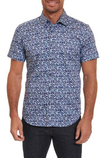 Men's Robert Graham Bronson Tailored Fit Print Short Sleeve Sport Shirt - Blue