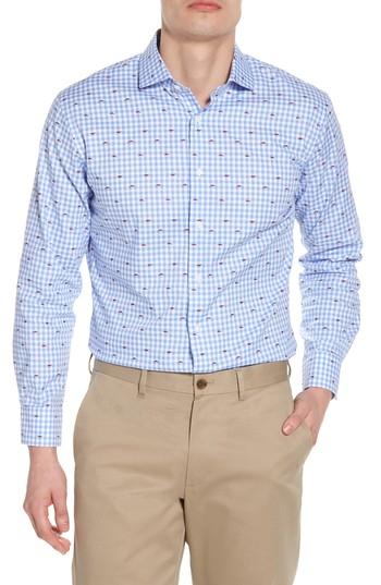 Men's Nordstrom Men's Shop Trim Fit Gingham Chili Pepper Dress Shirt 32/33 - Blue