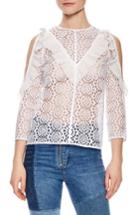 Women's Sandro Sheer Lace Cold Shoulder Top - White