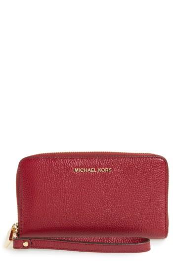 Women's Michael Michael Kors Mercer Large Leather Tech Wristlet - Red