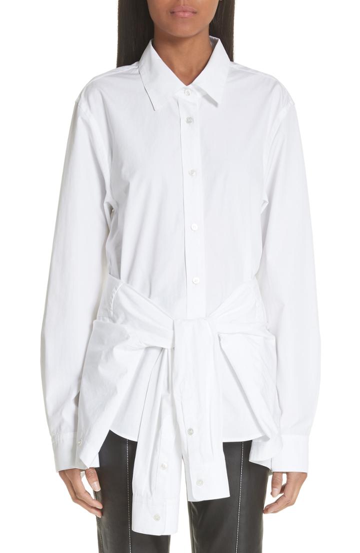 Women's Alexander Wang Tie Waist Cotton Poplin Shirt - White