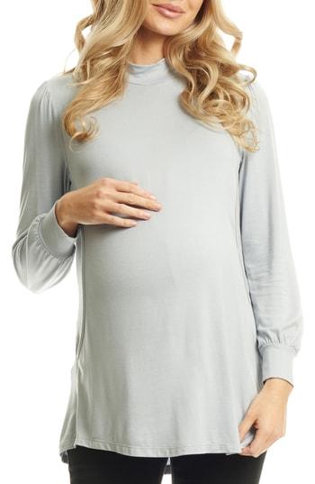 Women's Everly Grey Sherry Maternity/nursing Mock Neck Top - Metallic
