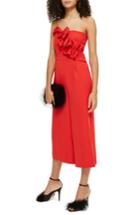 Women's Topshop Ruffle Strapless Jumpsuit Us (fits Like 2-4) - Red