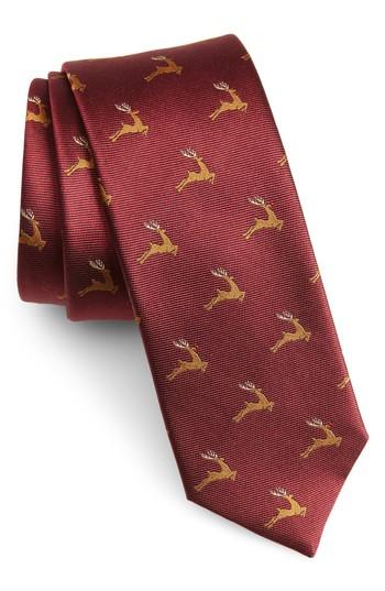 Men's The Tie Bar Reindeer Ranch Silk Skinny Tie, Size - Burgundy