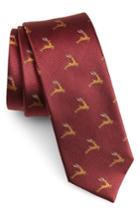 Men's The Tie Bar Reindeer Ranch Silk Skinny Tie, Size - Burgundy