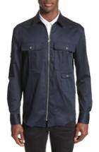 Men's Versace Collection Zip Front Stretch Cotton Shirt Eu - Blue