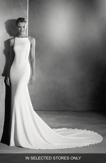 Women's Atelier Pronovias Emmett Embellished Open Back Crepe Mermaid Gown, Size In Store Only - Ivory