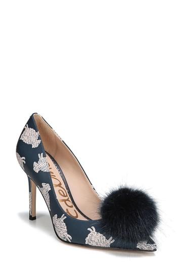 Women's Sam Edelman Haroldson Pump With Faux Fur Pompom .5 M - Blue