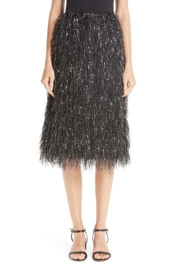 Women's Mansur Gavriel Metallic Fringe Skirt Us / 36 It - Black