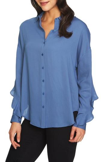 Women's 1.state Ruffle Slit Back Blouse - Blue