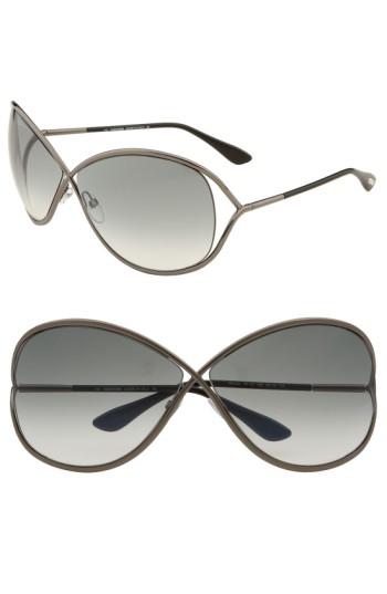 Women's Tom Ford Miranda 68mm Open Temple Oversize Metal Sunglasses - Shiny Gunmetal