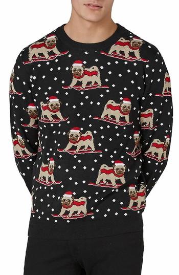 Men's Topman Skiing Pug Sweater - Black