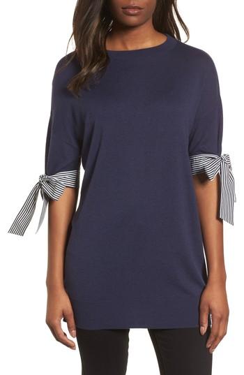 Women's Halogen Poplin Bow Detail Sweater - Blue