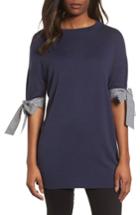 Women's Halogen Poplin Bow Detail Sweater - Blue