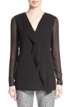Women's St. John Collection Silk Asymmetrical Ruffle Blouse, Size - Black