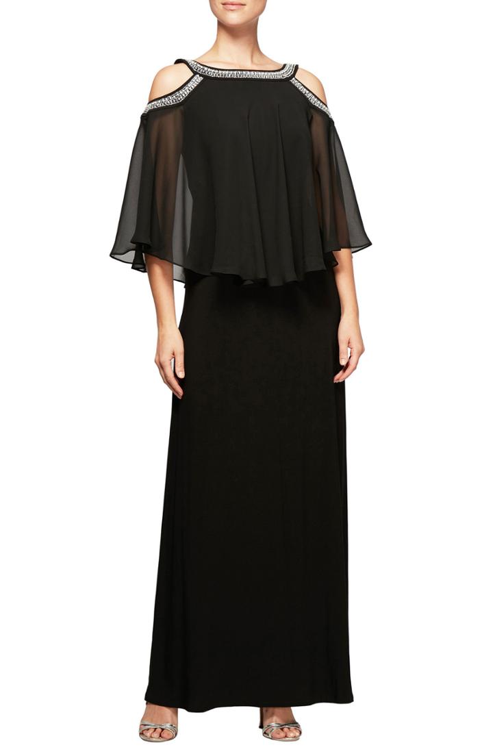 Women's Alex Evenings Cold Shoulder Popover Dress (similar To 14w) - Black