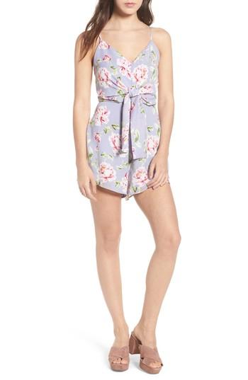 Women's Floral Tie Front Romper - Purple