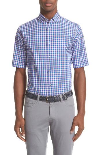Men's Paul & Shark Regular Fit Short Sleeve Check Sport Shirt - Blue