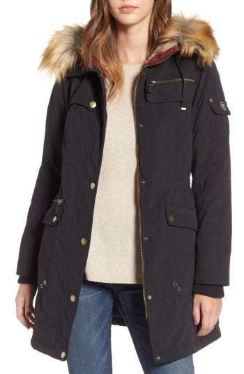 Women's 1 Madison Anorak Parka With Faux Fur Trim - Black