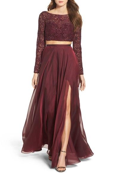 Women's La Femme Embellished Lace Two-piece Gown