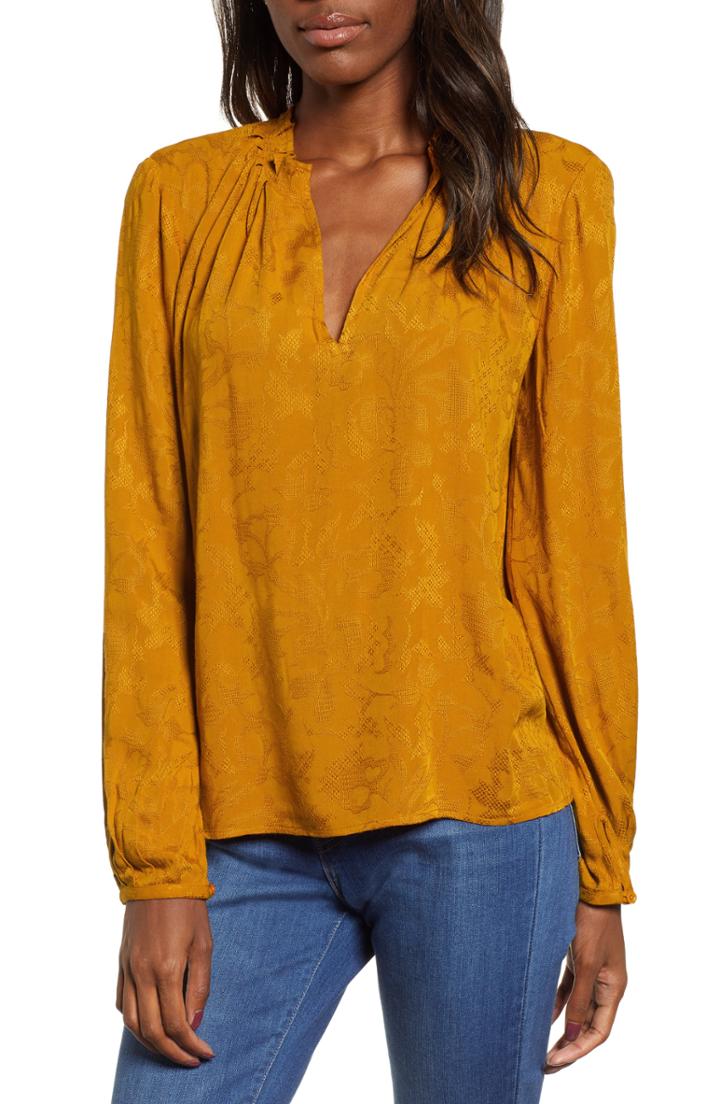 Women's Hinge Floral Jacquard Blouse - Brown