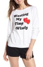 Women's Wildfox Wasting My Time Wisely Baggy Beach Sweatshirt - White