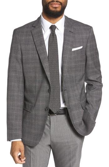 Men's Boss Hutsons Trim Fit Plaid Wool Sport Coat S - Grey