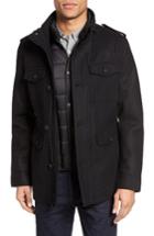 Men's Black Rivet Long Button Front Coat, Size - Black