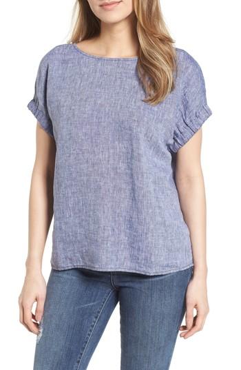 Women's Caslon Linen Tie Back Blouse - Blue