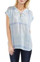 Women's Vince Camuto Lace-up Plaid Top, Size - Blue