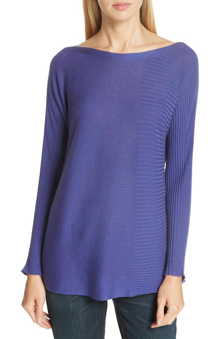 Petite Women's Eileen Fisher Bateau Neck Top, Size P - Purple