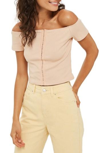 Women's Topshop Crop Off The Shoulder Top Us (fits Like 2-4) - Pink