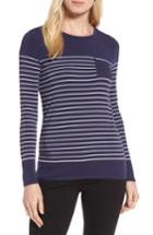 Women's Nordstrom Signature Long Sleeve Stripe Pocket Tee - Blue