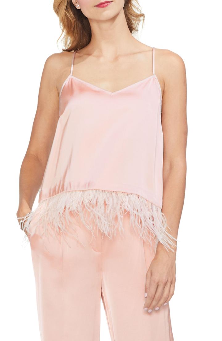 Women's Vince Camuto Soft Satin Feather Detail Chiffon Camisole - Pink