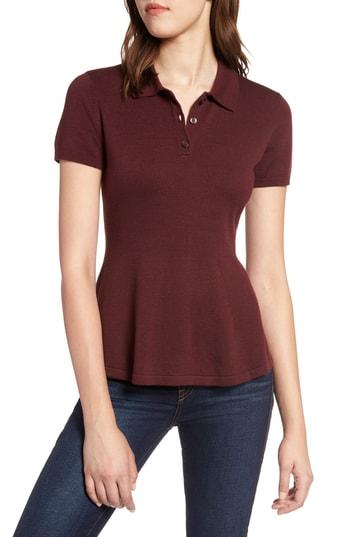 Women's Halogen Peplum Polo Sweater - Burgundy