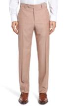 Men's Zanella Devon Flat Front Solid Wool Trousers - Orange