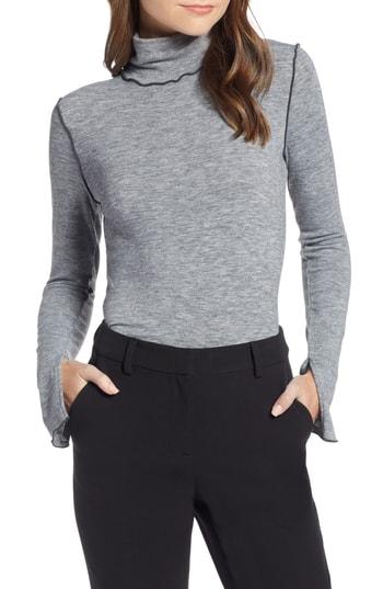 Women's Something Navy Contrast Stitch Mock Neck Top - Grey