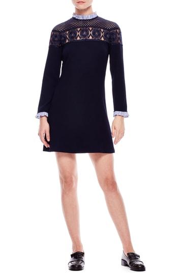 Women's Sandro Lace Yoke A-line Dress Us / 34 Fr - Blue
