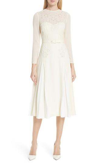 Women's Self-portrait Embroidered Belted Midi Dress - Ivory
