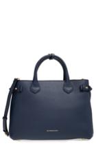 Burberry 'medium Banner' House Check Leather Tote - Blue