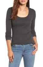 Petite Women's Caslon 'melody' Long Sleeve Scoop Neck Tee, Size P - Grey