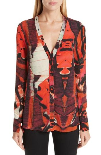 Women's Alexander Mcqueen Tiger Wing Satin Blouse Us / 38 It - Red