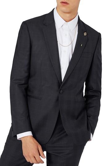 Men's Charlie Casely-hayford X Topman Skinny Fit Check Suit Jacket - Blue