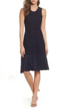 Women's Eliza J Lace Hem Fit & Flare Dress - Blue
