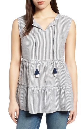 Women's Caslon Tiered Ruffle Tassel Tie Tank, Size - Blue