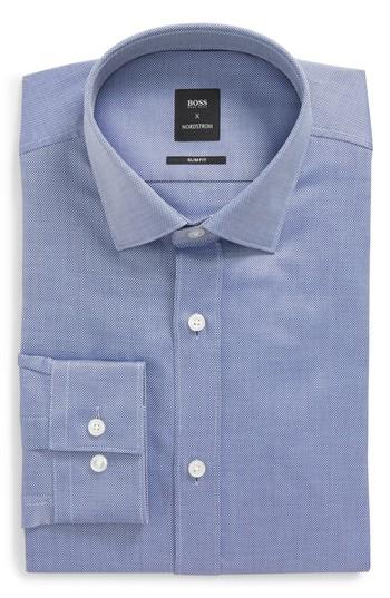 Men's Boss X Nordstrom Isaak Slim Fit Solid Dress Shirt .5 - Blue