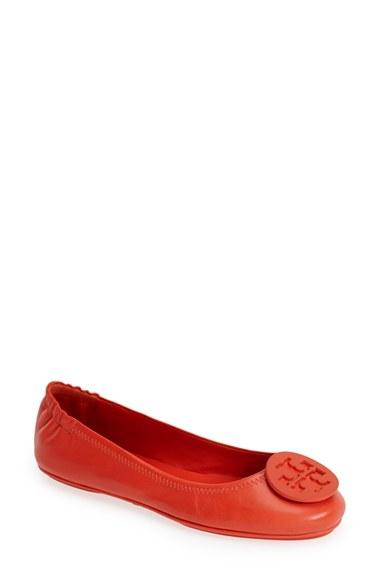 Women's Tory Burch 'minnie' Travel Ballet Flat .5 M - Red