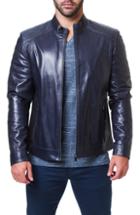 Men's Maceoo Mamba Shaped Fit Leather Jacket (l) - Blue