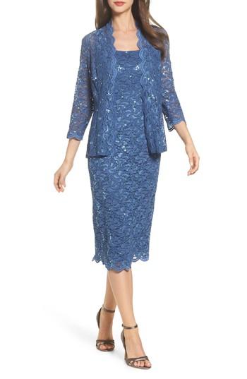 Petite Women's Alex Evenings Lace Dress & Jacket P - Purple